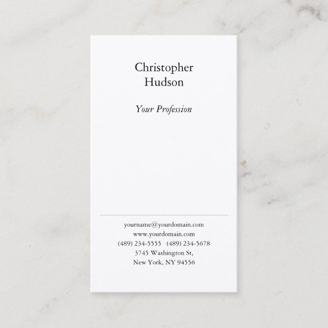 Professional Black & White Plain Premium Silk Business Card (Front)