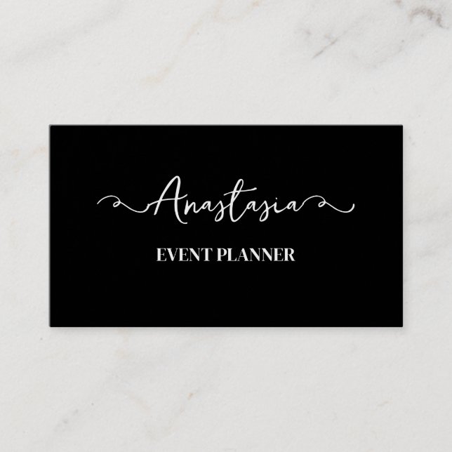 Professional Black White Script Modern Stylish Business Card (Front)