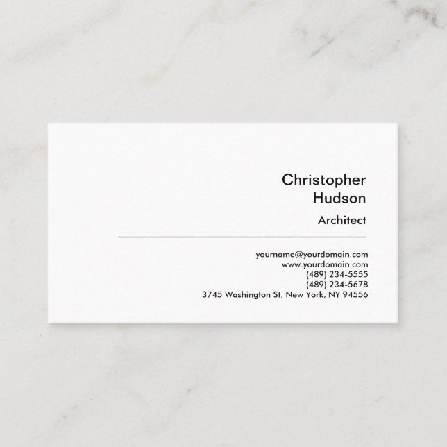 Professional Black White Simple Plain Architect Business Card (Front)