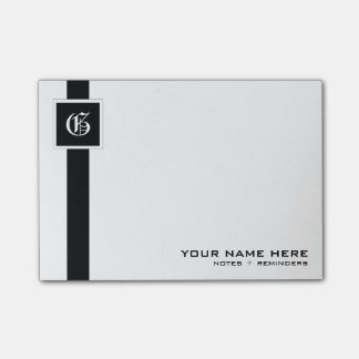 Professional Black & White Stripe Monogram Post-it Notes