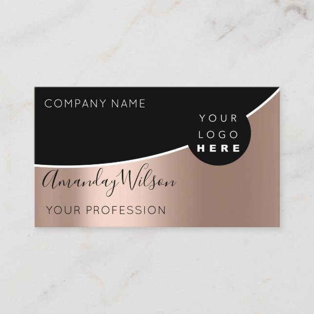 Professional Black White Unique  Logo Business Card (Front)