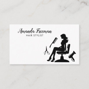 Professional Black & White Woman Hairdresser Business Card