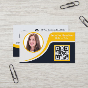 Professional Black Yellow add your Logo QR Busines Business Card
