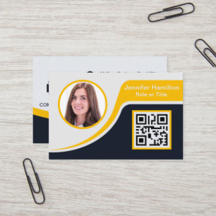 Professional Black Yellow add your Logo QR Business Card