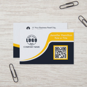 Professional Black Yellow add your Logo QR Code Bu Business Card