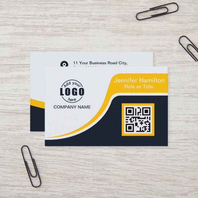Professional Black Yellow add your Logo QR Code Bu Business Card (Front/Back In Situ)
