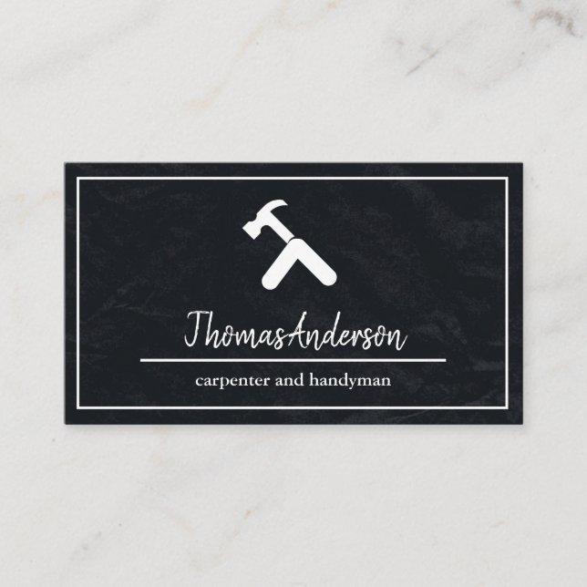 Professional Blackboard Grain Rustic Carpentry Business Card (Front)