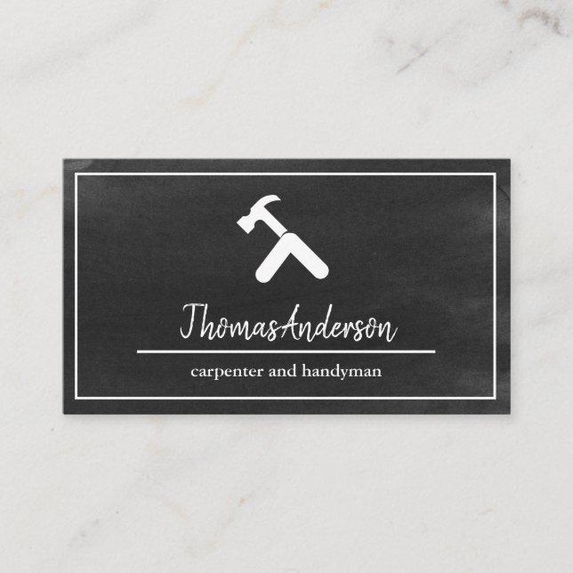 Professional Blackboard Grain Rustic Carpentry Business Card (Front)