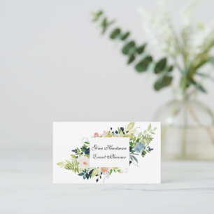 Professional Blue and Blush Watercolor Bouquet Business Card