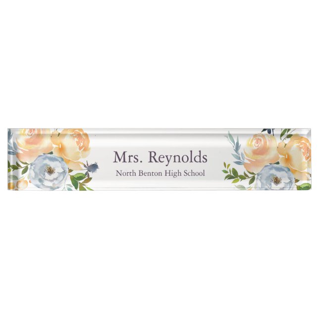 Professional Blue and Yellow Teacher Nameplate (Front)