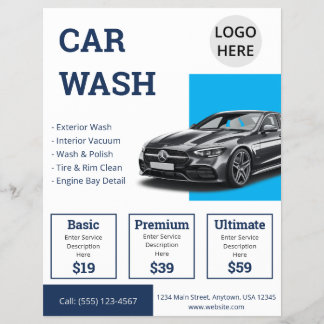 Professional Blue Car Wash Service Marketing Flyer