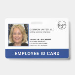 Professional Blue Company Logo Employee Photo ID Badge<br><div class="desc">Corporate photo ID badge in a horizontal layout. This simple yet professional design features "Employee ID Card" in white over a blue border on the bottom and may be changed to your business name, title or any other text you wish. The template is personalised with your logo, company name, tagline,...</div>