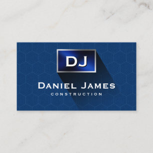 Professional Blue Geometric Construction Business Card