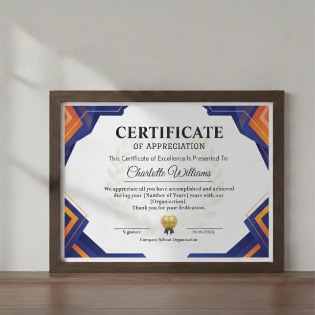 Professional Blue Gold Appreciation Certificate (Creator Uploaded)