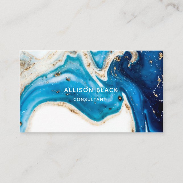 Professional Blue Gold Marble Abstract Art Business Card (Front)