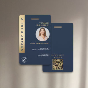Professional Blue & Gold Notary QR Code Photo ID  Badge