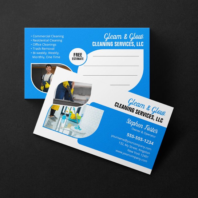 Professional Blue Home Cleaning Maid Janitorial Business Card (Creator Uploaded)