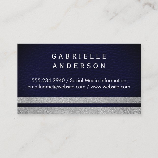 Professional Blue Leather / Glitter Stripes Business Card (Front)
