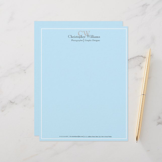 Professional Blue Minimalist Custom Letterhead (Front/Back In Situ)