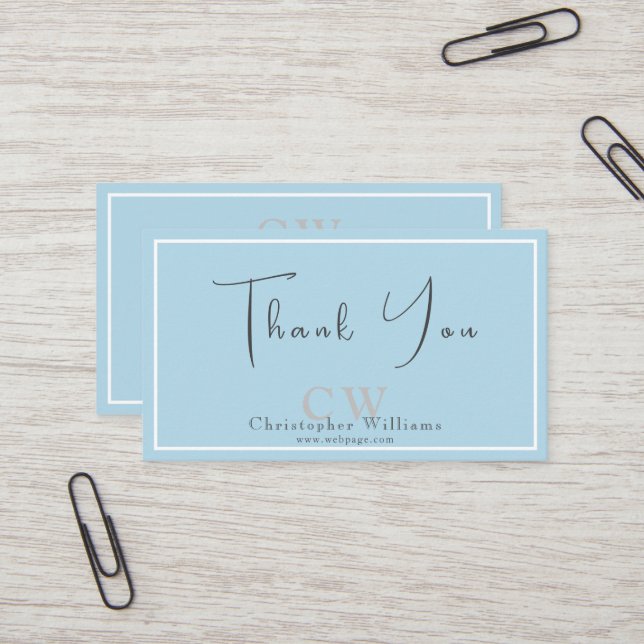 Professional Blue Minimalist Thank You Card (Front/Back In Situ)