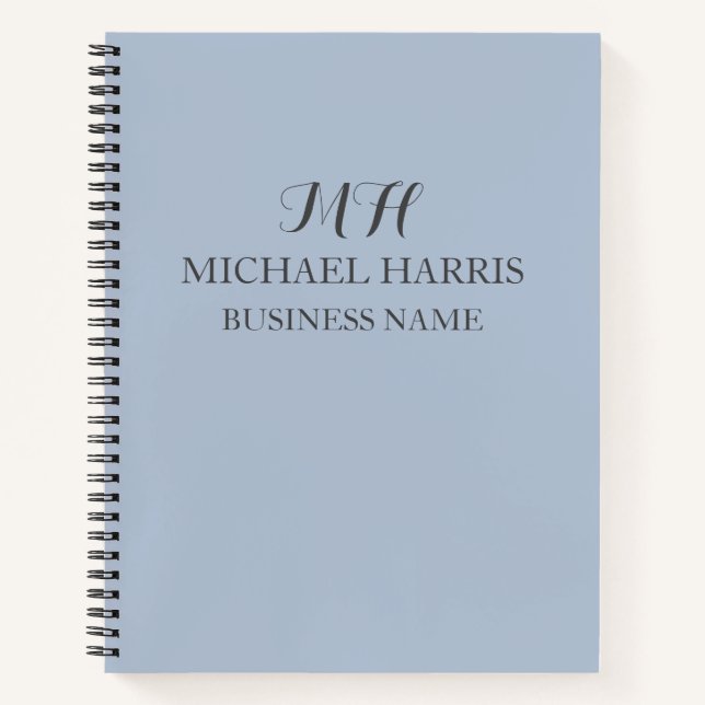 Professional Blue Monogram Initial Business Notebook (Front)