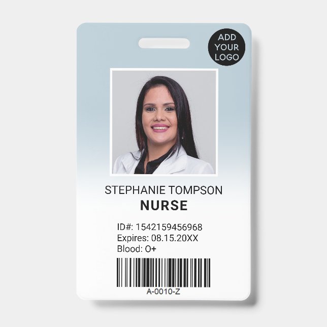 Professional blue ombre nurse photo logo code ID badge (Front)