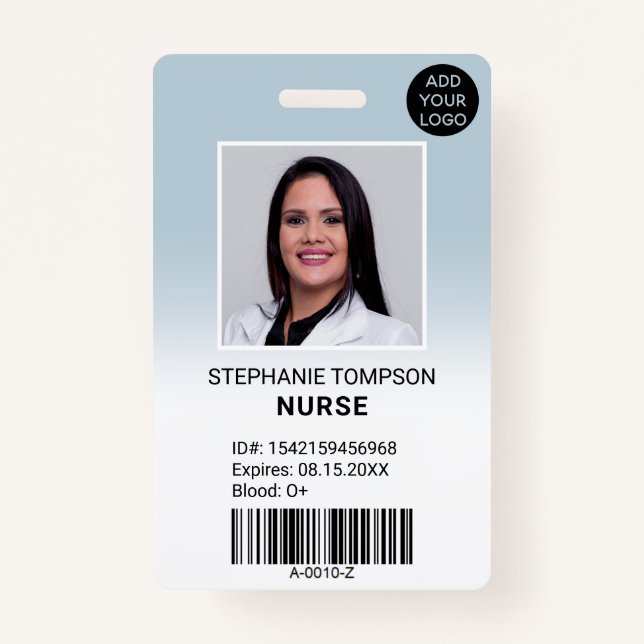 Professional blue ombre nurse photo logo code ID badge (Front)