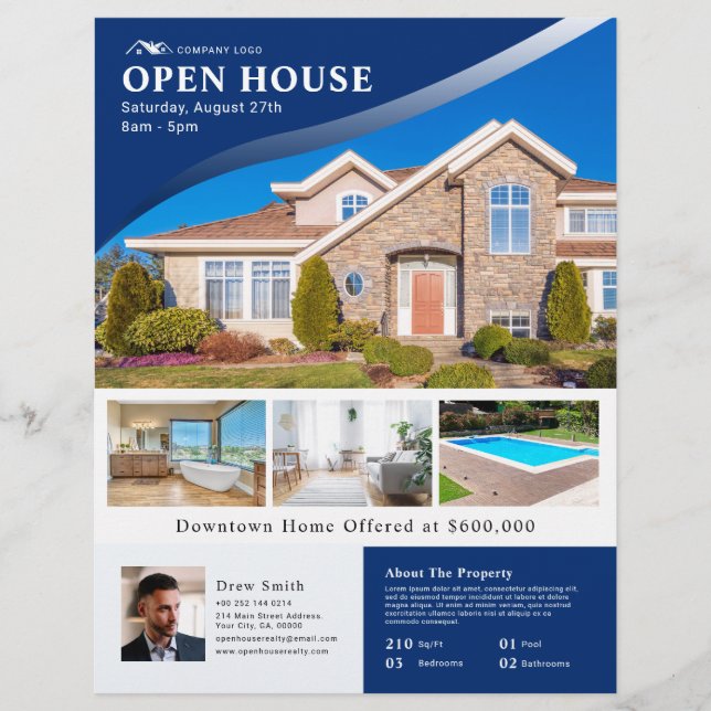 Professional Blue Open House Real Estate Flyer (Front)