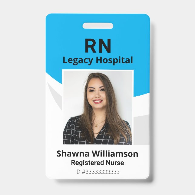 Professional Blue Photo ID Badge with Bar Code (Front)