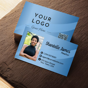 Professional Blue Photo QR Code Modern Business Card