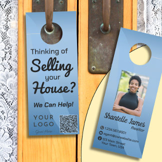 Professional Blue Photo QR Code Modern Real Estate Door Hanger