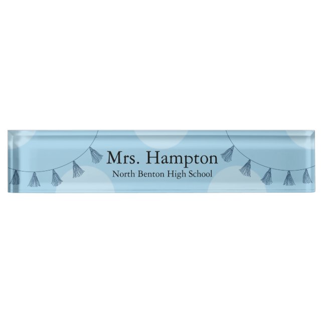 Professional Blue Polka Dot Teacher Nameplate (Front)