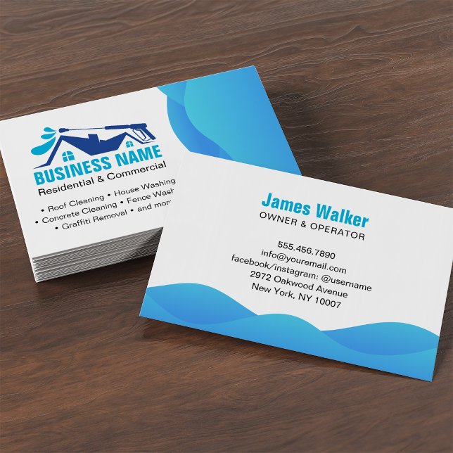 Professional Blue Pressure Washing Power Cleaning Business Card (Creator Uploaded)