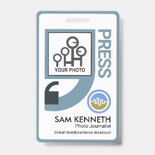 Professional Blue Quotation Marks Press Reporter ID Badge
