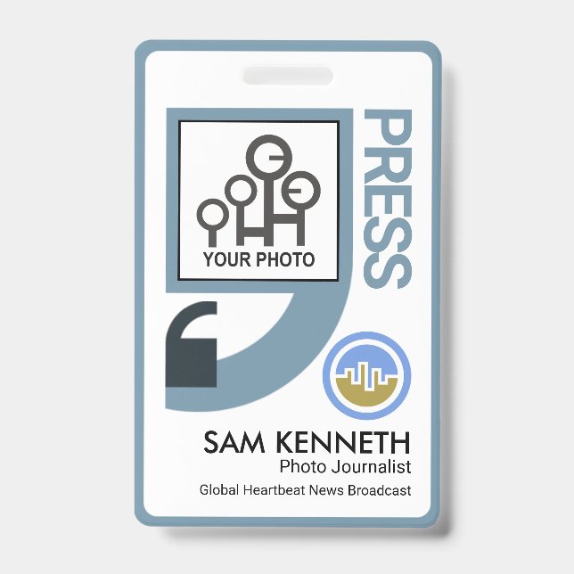 Professional Blue Quotation Marks Press Reporter ID Badge (Front)