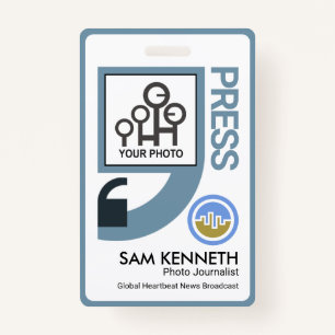 Professional Blue Quotation Marks Press Reporter ID Badge