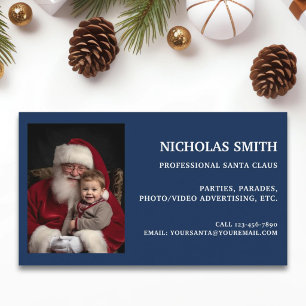 Professional Blue Santa Claus Photo Business Card