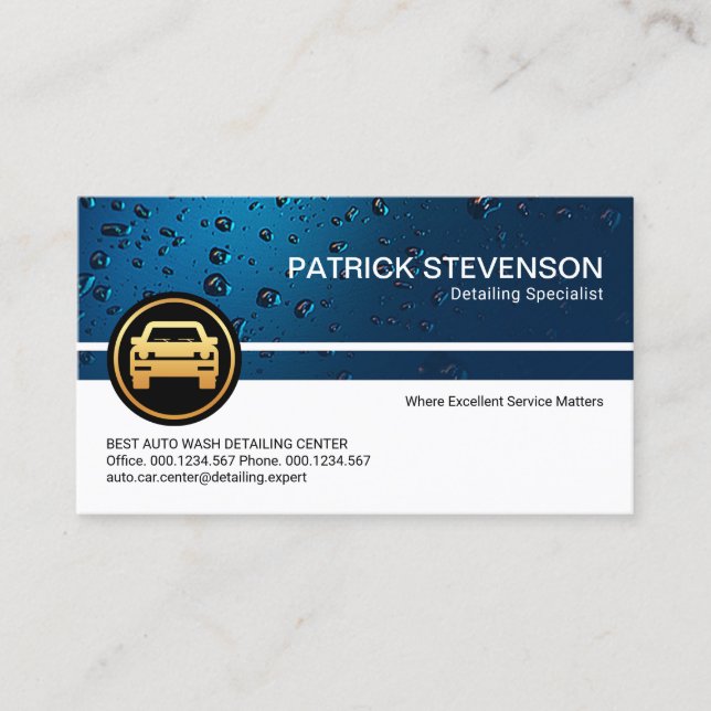 Professional Blue Water Drop Detailing Centre Business Card (Front)