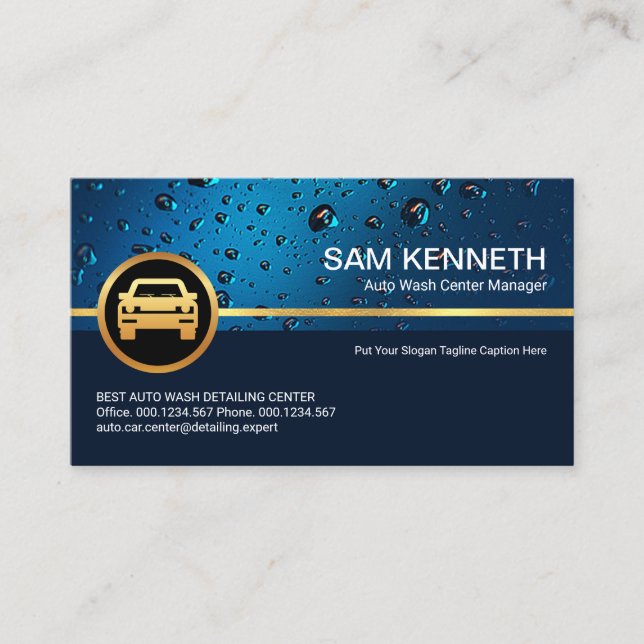 Professional Blue Water Drop Gold Car Business Card (Front)