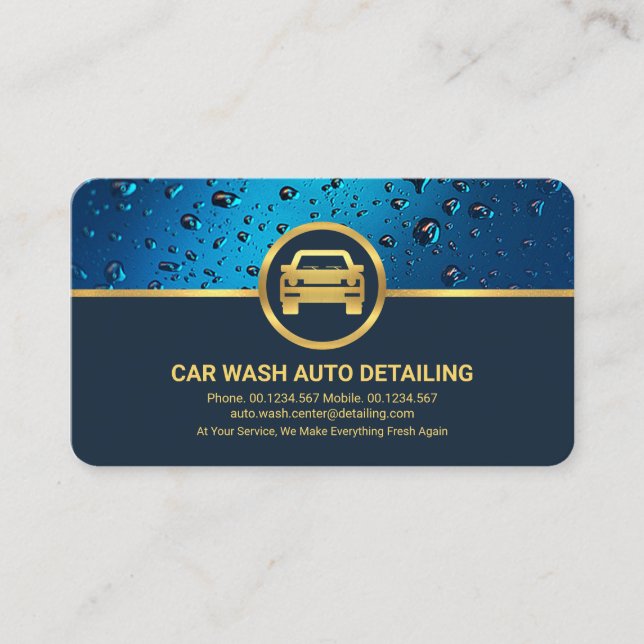 Professional Blue Water Drops Gold Auto Car Business Card (Front)
