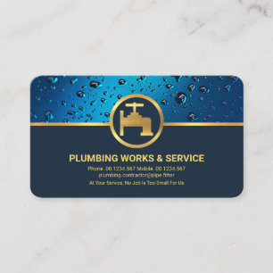 Professional Blue Water Drops Gold Faucet Plumbing Business Card