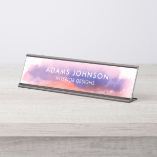 Professional Blue Watercolor Abstract Desk Name Plate