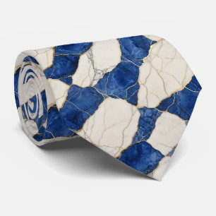 Professional Blue, White and Gold Marble Tie