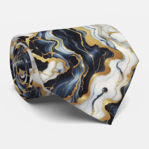 Professional Blue, White and Gold Marble Tie