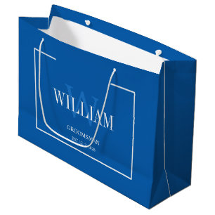 Professional Blue & White Groomsmen Minimalist Large Gift Bag