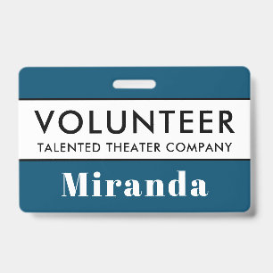 Professional Blue White Volunteer Name Badge ID Badge