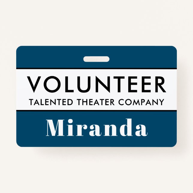 Professional Blue White Volunteer Name Badge ID Badge (Front)
