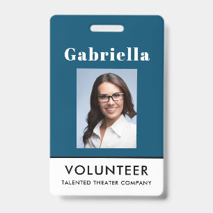 Professional Blue White Volunteer Name Badge ID Badge