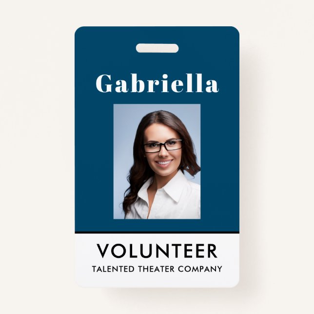 Professional Blue White Volunteer Name Badge ID Badge (Front)