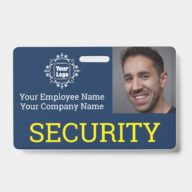 Professional Blue & Yellow Security Guard Photo ID Badge (Front)